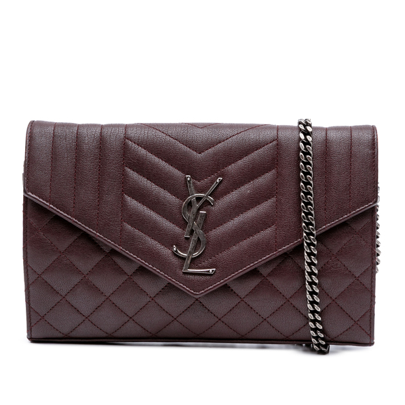 Pre-Loved Saint Laurent Sheepskin Triquilt Monogram Envelope Wallet on Chain - Picture 1 of 9